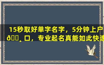 15秒取好单字名字，5分钟上户 🕸 口，专业起名真能如此快速高效